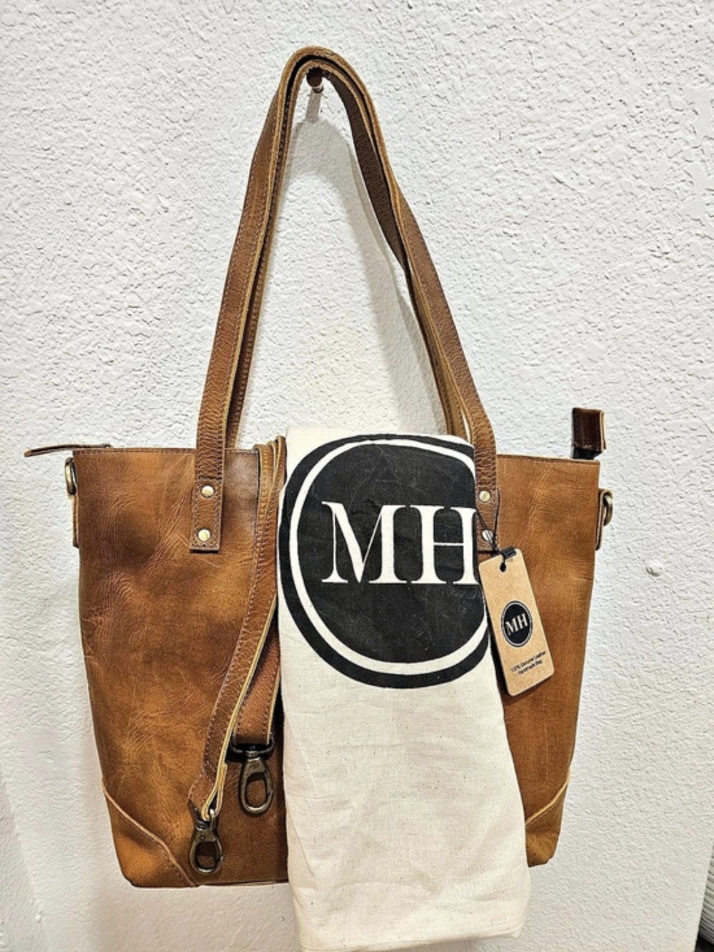 MH 100% Genuine Leather Handmade Tote Bag Brown & Black